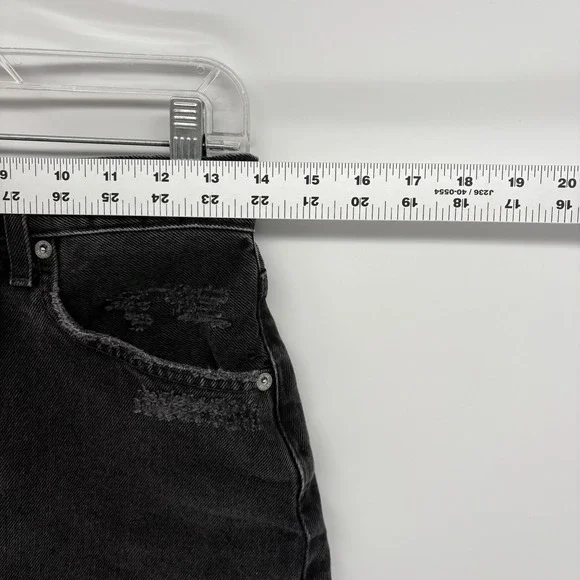 AGOLDE Black Distressed Denim Mini Skirt Raw Frayed Hem Button Fly USA‎ Women 26 - Picture 2 of 6